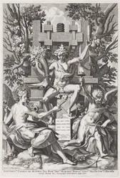 Baco sentado num barril entre Amor e Música, c. 1590.