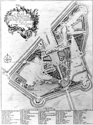 Um plano da casa e jardins em Stowe, Buckinghamshire