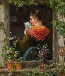 Jovem mulher com um gato