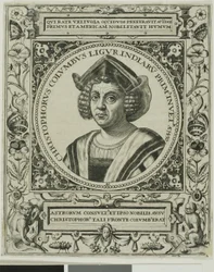 Cristóvão Colombo, frontispício do volume 5 da obra América de Theodor de Bry
