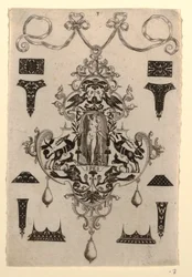 Design de pingente com a Virtude Hope, Placa 3, de uma série de oito designs de pingente com as virtudes cardeais