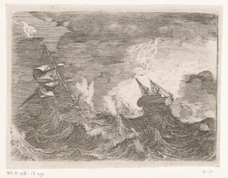 Cinco navios à vela no mar durante uma tempestade
Navios em tempo tempestuoso (título da série)