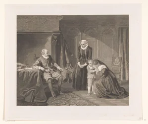A mãe, esposa e filho de Reinier van Oldenbarnevelt imploram a Maurits por misericórdia, 1623