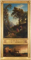 O sacrifício de Isaac (em cima). O lamento de Abraão por Sara (em baixo). Do ciclo «Doze paisagens bíblicas com a história de Abraão»