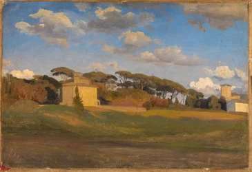 A «Casina di Raffaello» e uma torre de observação no parque da Villa Borghese