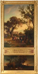 Eliezer e Rebeca junto ao poço (em cima). Enterro de Abraão (em baixo). Do ciclo "Doze paisagens bíblicas com a história de Abraão"