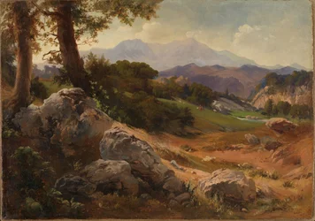 Paisagem montanhosa com cabras