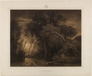Paisagem fluvial com lua nascente