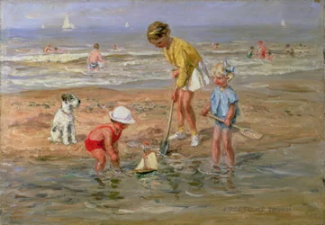 Crianças brincando à beira-mar