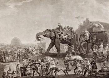 Embaixada de Hyderbeck em Calcutá, do Vizir de Oude, no Caminho de Patna, no ano de 1788, para conhecer Lord Cornwallis, pub.c.1800 (mezzotint)
