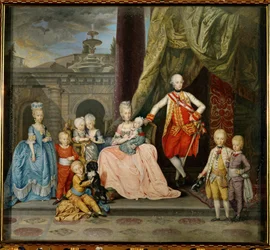 Piero Leopoldo, Grão-Duque da Toscana, mais tarde Imperador Leopoldo II, a sua mulher Maria Ludovica de Espanha e oito dos seus dezasseis filhos ...