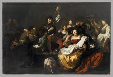 Revelry com soldados e prostitutas, depois de 1625