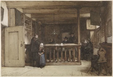 Dia de pagamento: Câmara dos vereadores no tribunal em Nieuw-Loosdrecht, decorado com figuras do século XVII