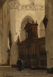 Figuras junto ao Biombo do Coro na Nieuwe Kerk, Delft, c.1839-91 (óleo sobre painel)