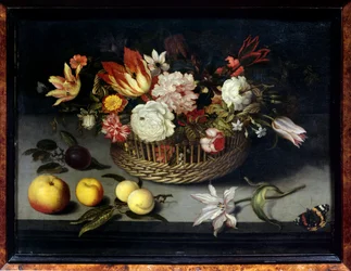 Cesta de flores Pintura por Johannes Boschaert (1610-1628) (ec flam) Século 17 Dim 0,34x0,45 m Paris, musee du Louvre
