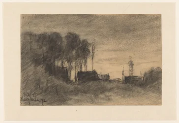 Grupo de casas e árvores perto de Hooghalen, Evening Mood