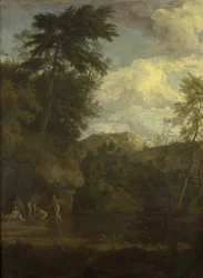 Paisagem Arcadian com Diana Bathing