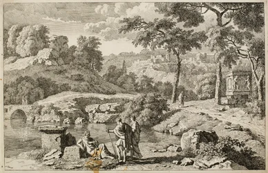 Paisagem arcádica com ruínas