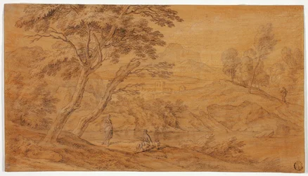 Paisagem com figuras junto a um riacho