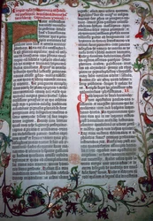 Uma página da Bíblia de Gutenberg, século XV