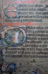 Detalhe da Bíblia de Gutenberg do século XV, da abertura de Efésios