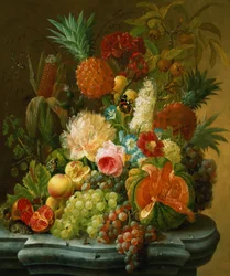 Ainda vida com um melão e uvas