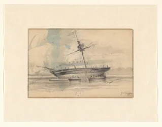 Veleiro com dois barcos a remos