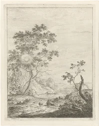 Paisagem montanhosa com pastoreio e gado