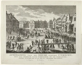 Patriots deixam o Neude em Utrecht, 1787 Representação do Neude em Utrecht, como apareceu quando foi abandonado à noite entre o XV. e o XVI. Setembro MDCCLXXXVII (título no objeto)