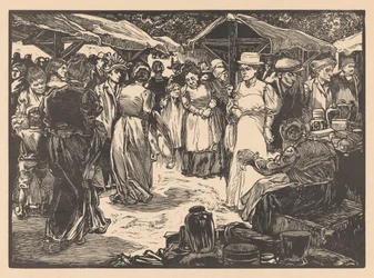Cena do mercado com homens e mulheres