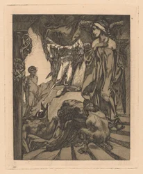 Édipo e a esfinge
Édipo na caverna perto da Esfinge (título sobre o objecto)