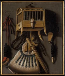 Natureza morta com equipamentos de captura de aves, 1660