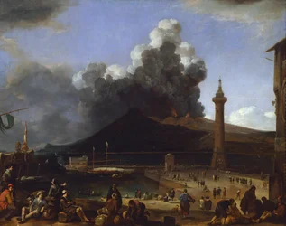 O porto de Nápoles com o Vesúvio em erupção, por Johannes Lingelbach (1622-1674), Itália