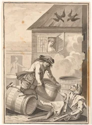 Jens Blok e Gunild. Ilustração para Ludvig Holberg: Peder Paars 1772. (2º livro, 3ª música)