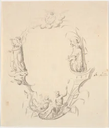 Rascunho para a vinheta do título para uma carta náutica (com o texto: Passe Kaart sobre Kattegatte, edição do Søkortarkivet 1799)