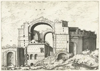 Vista de São Pedro em Roma
Aedis D. Petri Romanae deformatio (título sobre o objecto)
Ruínas romanas, 1561 (título da série)
