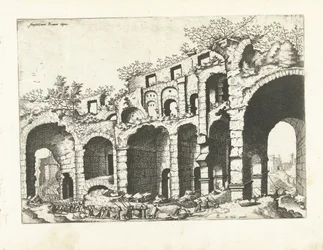 Vista de um anfiteatro provavelmente o Coliseu Ruínas romanas, 1561 (título da série)