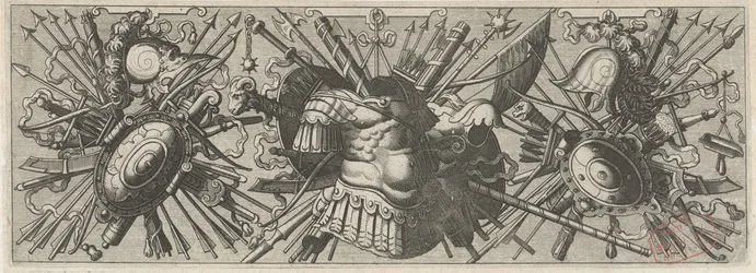 Panoplia. Friso com braços romanos, parte inferior
Panoplia sev armamentarium... (título da série)