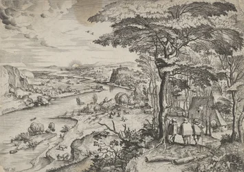 Euntes in Emmaus Landscape with Pilgrims, ca. 1555-56. Criadores: Johannes van Doetecum I, Lucas van Doetecum.