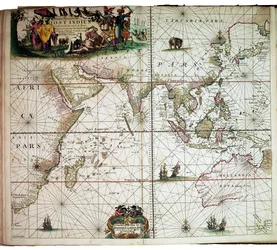Uma carta encadernada no "Grande e Recentemente Ampliado Atlas do Mar" de Van Keulen