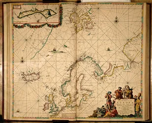 Mapa do norte da Europa (gravura colorida à mão)