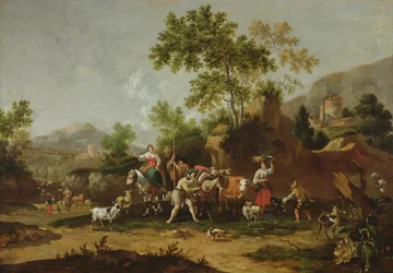 Paisagem italiana com figuras e animais