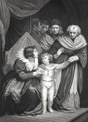 Elizabeth Woodville entregando seu filho (litho)