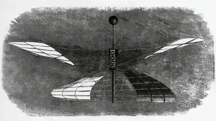 O helicóptero de Enrico Forlanini (1848-1930), desenho a tinta, Itália