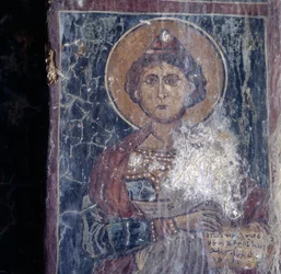 Figura de santo, fresco na igreja em Kandanos, Creta, Grécia (foto)