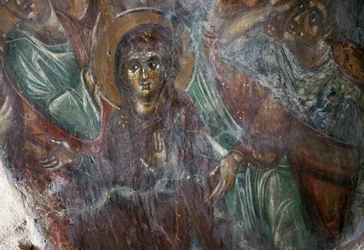 Fresco de santo na Igreja Bizantina de Ayios Stephanos, Drakona, Creta, Grécia (foto)