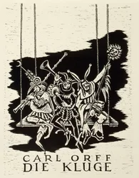 Alemanha, diessen am ammersee, Playbill para a estreia de Die Kluge (A Mulher Sábia) de Carl Orff (1895-1982) em Frankfurt