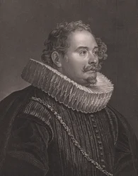 Retrato do gravador e editor alemão Martin Engelbrecht (1684-1756), gravura de D J Pound de pintura de Van Dick, da Royal Dresden Gallery de Payne, de Albert Henry Payne, H Payne Dresden e Leipzig Publisher, cerca de 1840