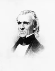 Retrato de James Knox Polk (1795-1849), advogado e político americano que serviu como 11º Presidente dos Estados Unidos de 1845 a 1849, gravado após daguerreótipo de Mathew Brady (1822-1896)