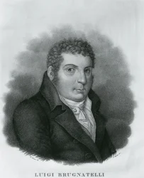 Retrato de Luigi Valentino Brugnatelli (1761-1818), químico italiano e inventor da galvanoplastia, gravura por Luigi Rados (1773-1840) após desenho de Roberto Focosi (1806-1862)